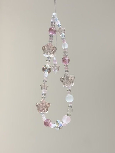 原创冰透粉色星星串珠手机链ccd挂绳相机挂饰小清新防丢绳钥匙扣