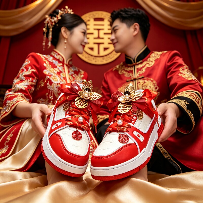 新款AJ1喜庆婚鞋情侣休闲运动板鞋驴家同款高奢男女空军一号婚鞋