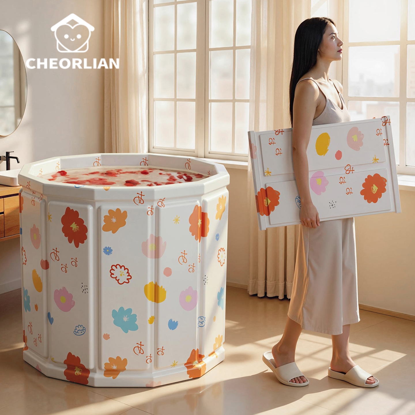 日系小花成人儿童泡澡桶