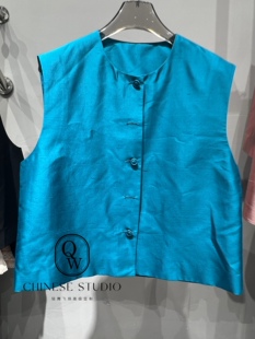 桑蚕丝无袖 女装 圆领单排扣宽松马甲上衣9015 新款 欧洲站2026春季