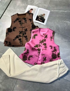 2025秋冬新款 圆领盘扣漳绒缎马甲女宽松显瘦百搭上衣 时尚