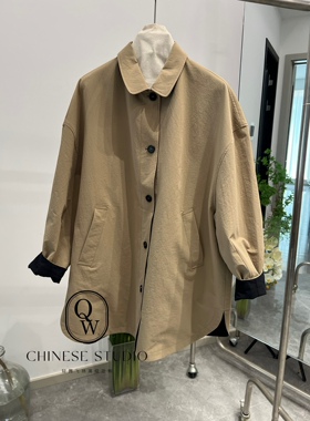 2025秋季新款女装卡其色黑色两面穿长袖风衣宽松版型外套 B030