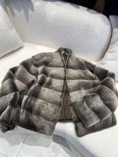 单排扣休闲皮草外套 水貂米黄本色外套V领长袖 2025秋季 新品