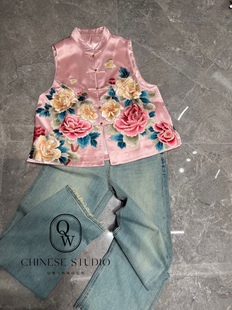 單排扣重工刺繡馬夾外套女2023年春夏新款 實拍 立領無袖 復古時髦