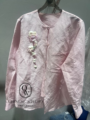 欧洲站2026春夏新品简约丝麻长袖衬衫刺绣花朵气质显瘦上衣1138