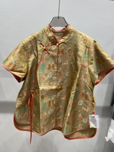 2025夏季新款新中式国风盘扣桑蚕丝衬衫女宽松上衣女宋锦短袖上衣