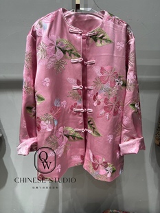 新款 新中式 中国风粉色盘扣外套女春季 休闲宽松气质短上衣 女装 唐装