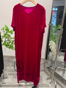 真丝丝绒连衣裙女夏薄款垂感！慵懒风H型宽松遮肚子复古法式长裙