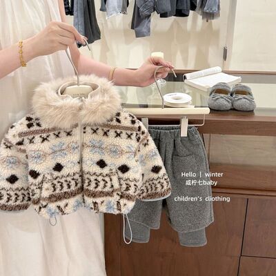 咸柠七丨费尔岛！女童复古提花可拆卸毛领羊羔毛连帽外套秋冬加厚