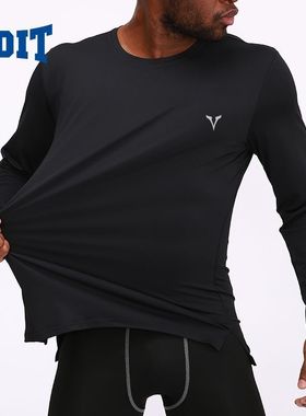 沃特春秋季运动长袖上衣圆领修身内衣休闲外穿内搭透气纯色男长T