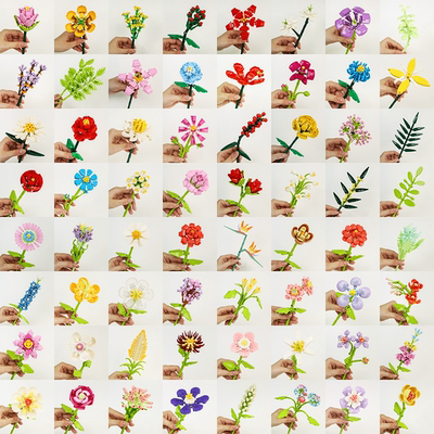 单支永生花朵积木玫瑰花向日葵积木花diy手工拼装摆件玩具送女友