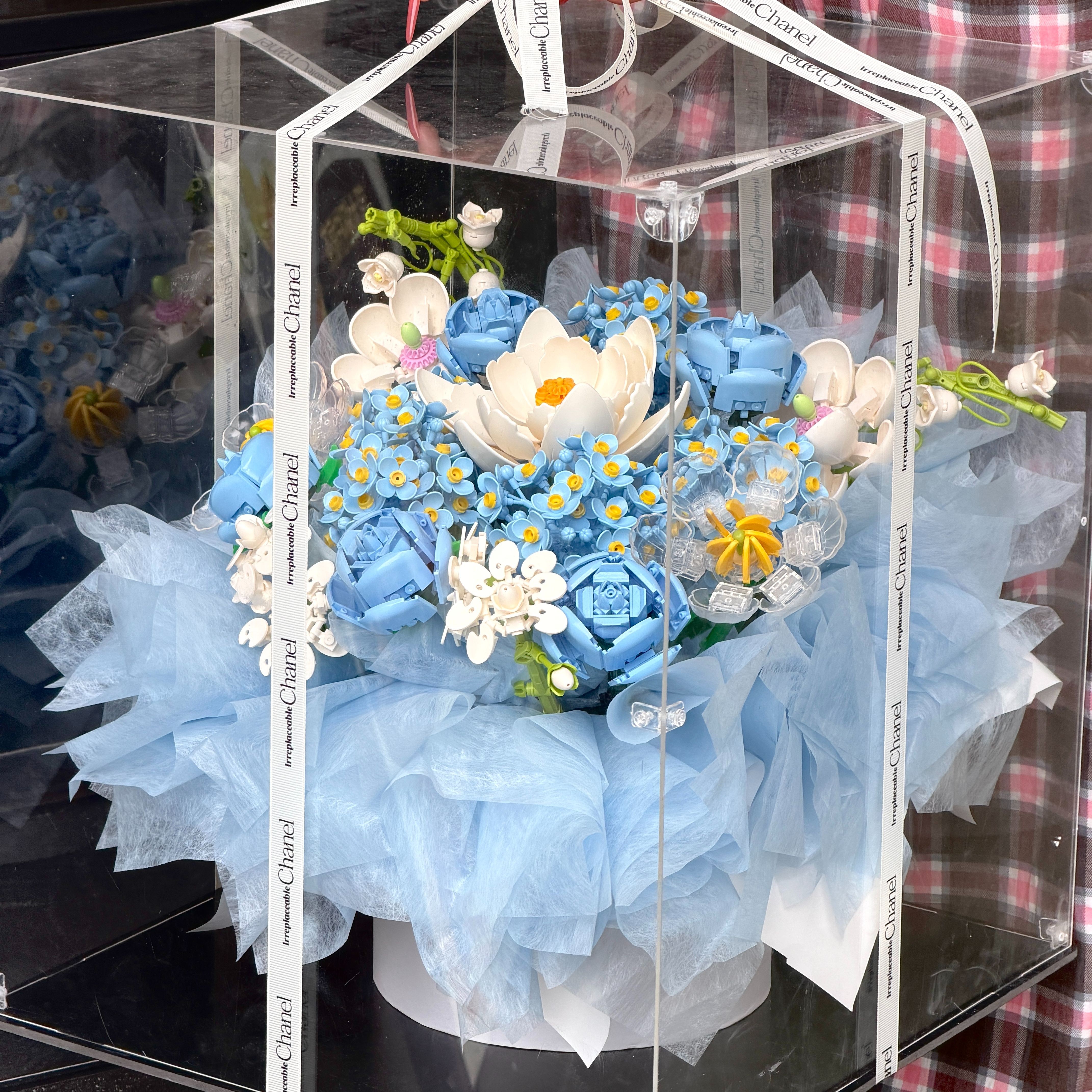 高颜值蓝色系列积木永生花束玫瑰积木手工DIY拼装礼物送女生男友图片