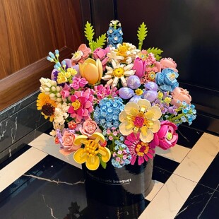 整套玫瑰拼装 积木永生花束情人节送礼物生日孩以花之名女生抱抱桶