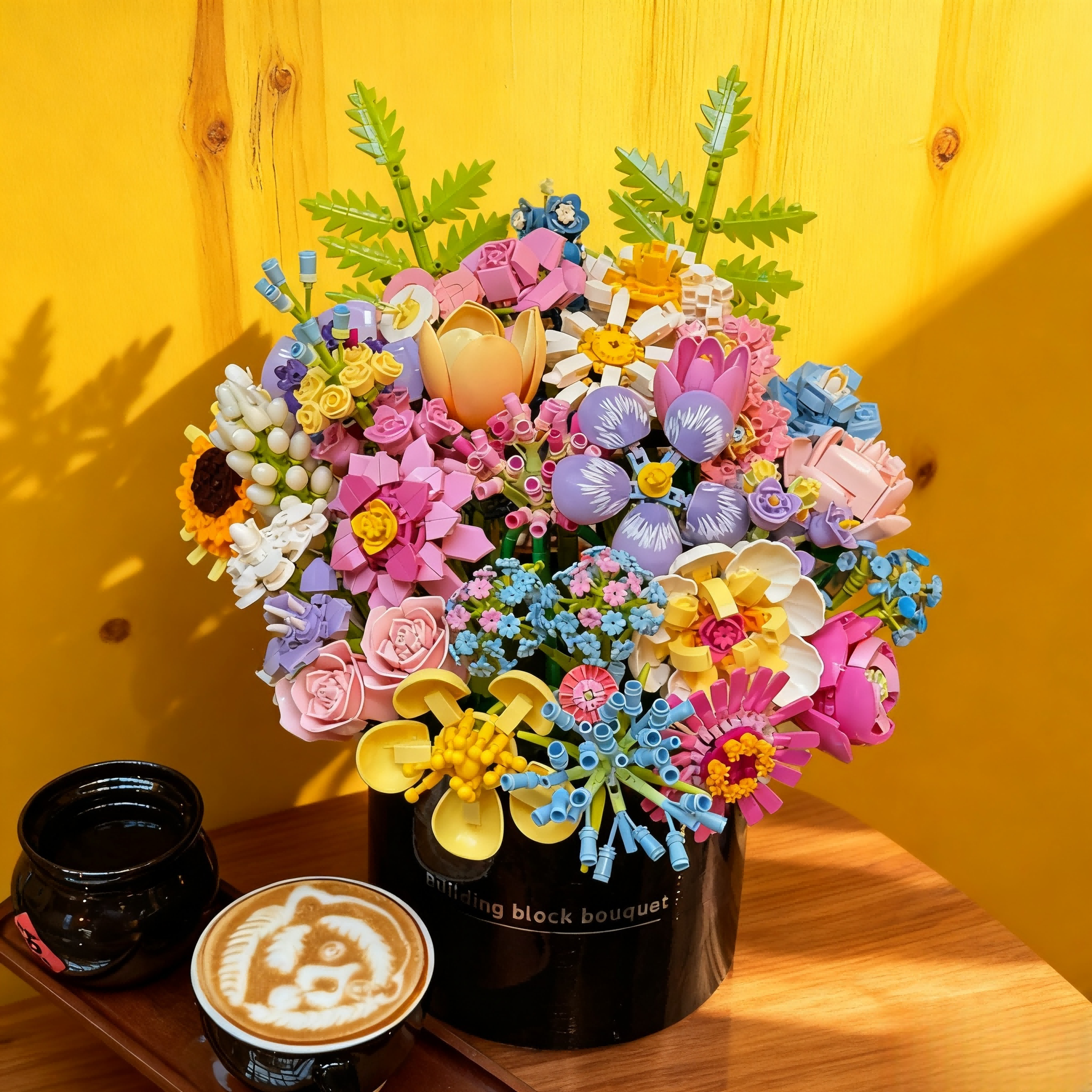 积木花抱抱桶彩虹玫瑰花束整套手工diy拼装男女生节日礼物套装