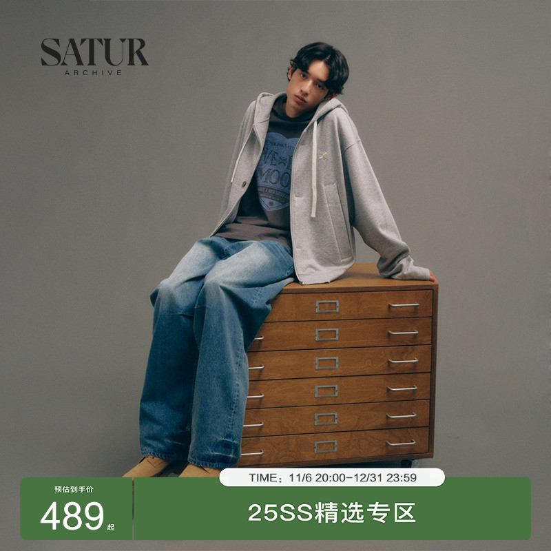 SATUR情侣美式复古连帽拉链外套