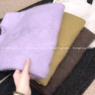 特！售完无补！全毛拉毛开衫圆领纯色宽松长袖针织衫毛衣外套5527