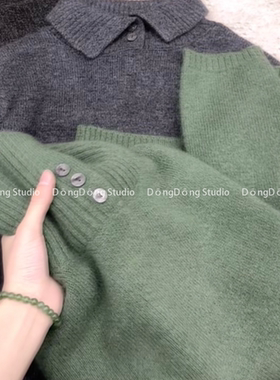 气质加分！【雾松绿】纯色翻领高领套头宽松长袖针织衫毛衣 7157