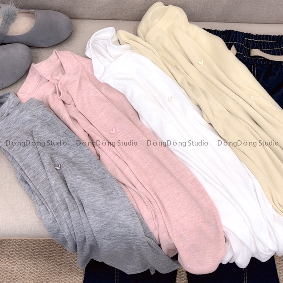 面料好！【爱心扣长袖】圆领套头纯色百搭宽松针织T恤衫 9928