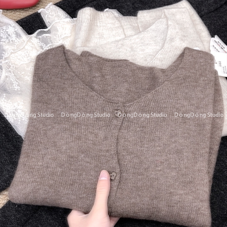 早春尝鲜价！【牦牛绒短袖】无缝爱心扣圆领纯色针织毛衣开衫 600