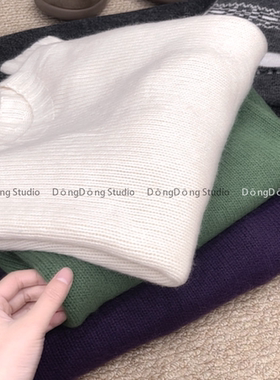 售完无补！设计感斜下摆圆领套头纯色宽松长袖针织衫毛衣 83302