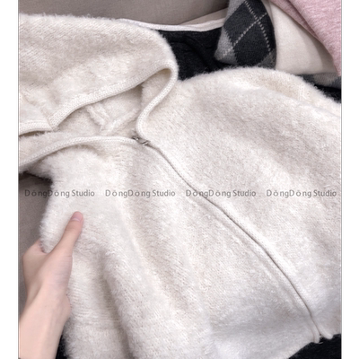 超厚实～【圈圈毛帽衫】连帽纯色宽松长袖针织开衫毛衣外套 090