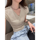100莱赛尔～/小蛮腰/收腰显瘦V领短袖开衫【衣长57胸围100】016