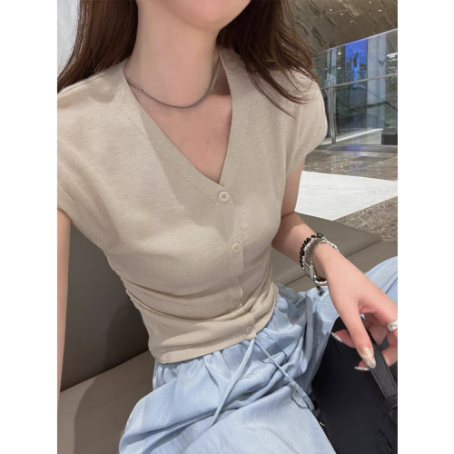 100莱赛尔～/小蛮腰/收腰显瘦V领短袖开衫【衣长57胸围100】016