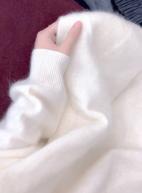 秋冬新品【全毛拉绒】无缝一体圆领套头纯色宽松长袖厚毛衣 5521