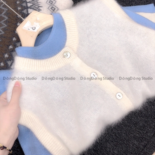 大角羊拉绒!【大角羊马甲】纯色圆领女士宽松针织开衫背心 25293