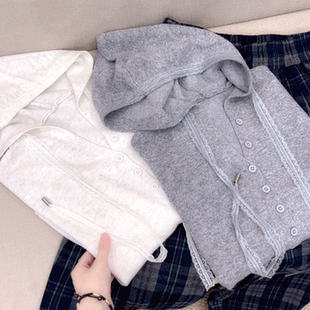 毛衣帽衫 性价比超高 针织开衫 连帽纯色宽松长袖 6899 蕾丝飘带