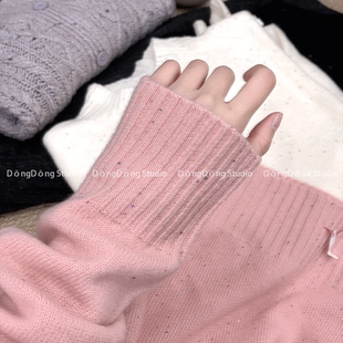 早春新品【彩色亮片】全毛半高领套头纯色宽松长袖针织衫毛衣 780