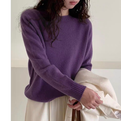 人手三条！【全毛百搭王】无缝圆领纯色宽松长袖毛衣打底衫 9906