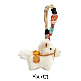 马上有钱金元宝战马包包挂件毛绒钥匙扣马年吉祥物公仔挂饰小礼品