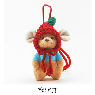 可爱毛绒红帽子站姿小豆鼠公仔包包挂件挂饰配饰新年礼物女钥匙扣