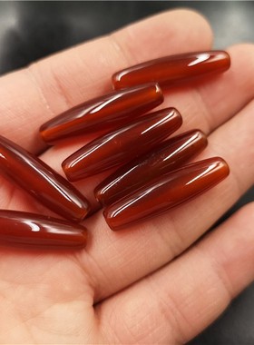 上古珠宝 DIY饰品配件天然红玛瑙米珠勒子 红色玉髓长米珠散批