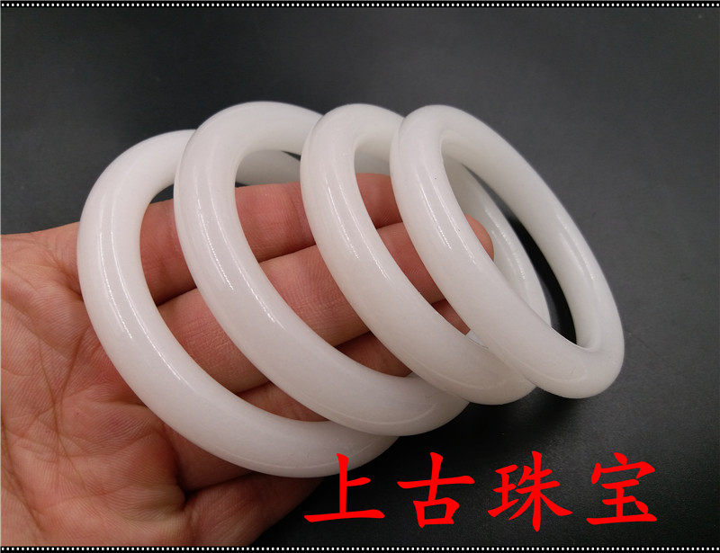 上古珠宝 天然正品A货白玉圆条手镯 便宜玉手镯 特价玉镯