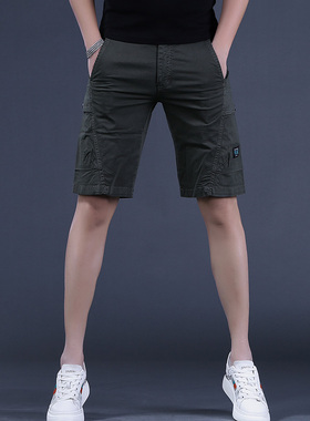 美式重磅复古棉料军绿色工装短裤男夏季潮流多口袋宽松五分休闲裤