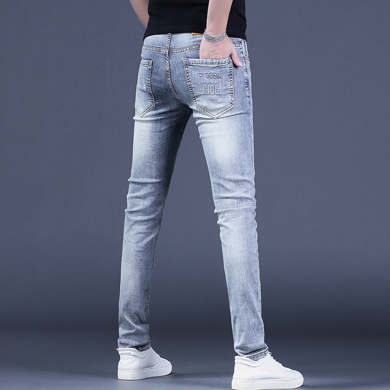 高端美式裤子男士牛仔裤夏季2025新款潮牌复古水洗蓝色弹力小脚裤,男装,牛仔裤,淘宝优惠券,粉丝福利购,淘宝优惠卷