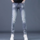 小脚蓝色裤 2025高端春季 子印花牛仔 男裤 潮牌修身 欧洲站男士 牛仔裤