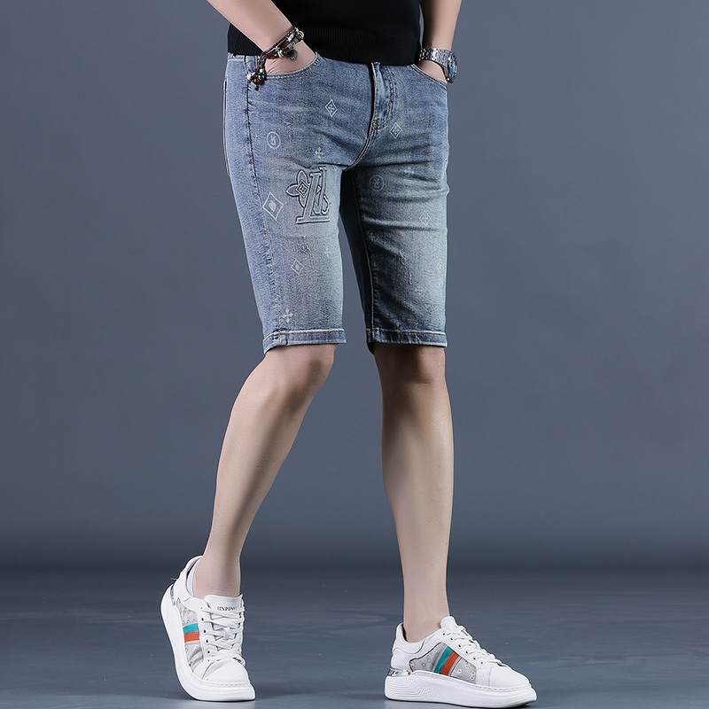 2025年夏季新款薄款印花牛仔短裤男修身小脚休闲中裤男士五分裤子