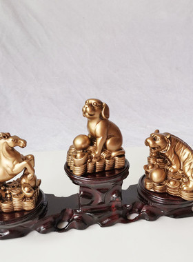 树脂十二生肖寅虎午马戌狗摆件