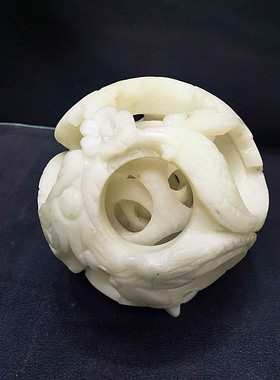 天然白玉石套球转心球路路通石球摆件客厅书房办公室桌面吉祥装饰