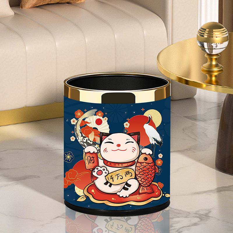 招财猫双层垃圾桶无盖圆桶形10L