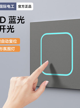 国际电工超薄哑光灰色开关插座面板带LED灯一1开单开单控单联开关