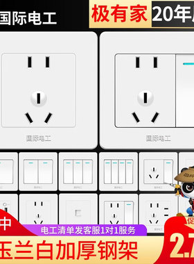 国际电工开关插座暗装面板86型墙壁家用二三插带USB一开5五孔多孔