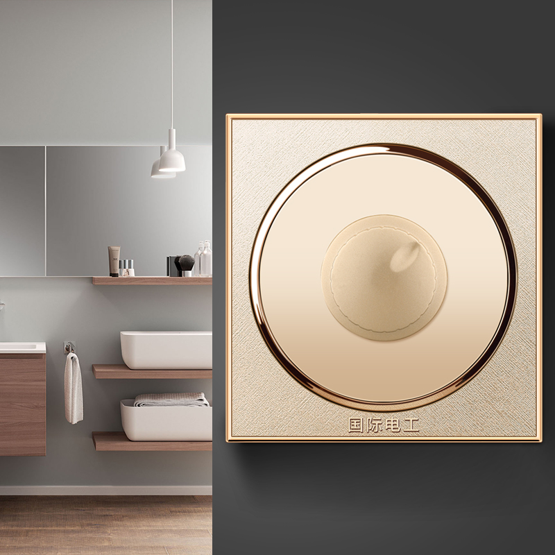 国际电工圆形开关插座面板香槟220v可控大功P率调节器无极调光开