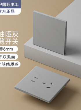 国际电工肤感灰色一开双控双开单开双联墙壁家用暗装开关插座面板