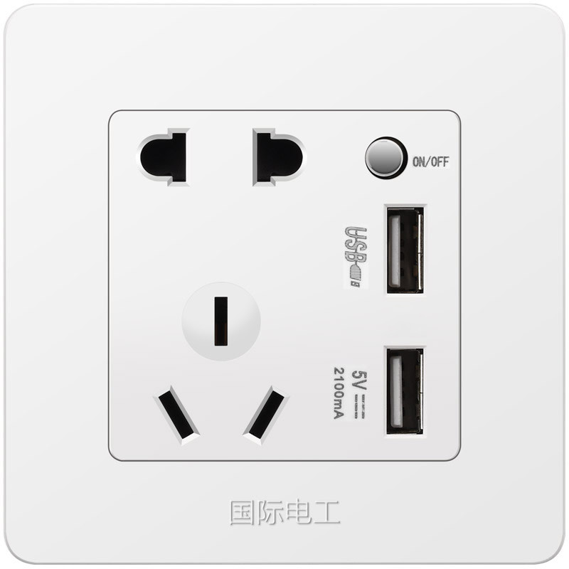 国际电工86型墙壁暗装开关插座面板y2.1A双USB5五孔带USB电源充电
