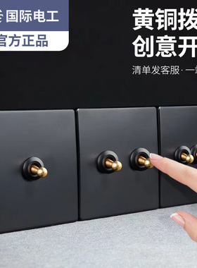 国际电工86型法式黑色复古工业风格黄铜拨杆开关面板酒店民宿插座