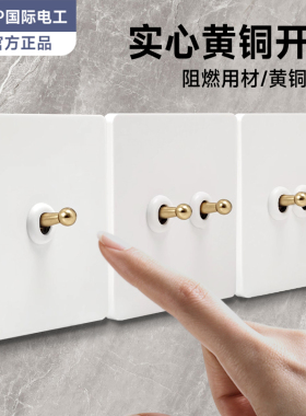 国际电工86型法式复古开关面板白色极简风黄铜拨杆家用五5孔插座